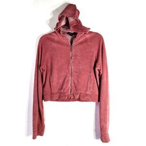Bebe Terry Plush Cropped Zip-front Hoodie -NEW